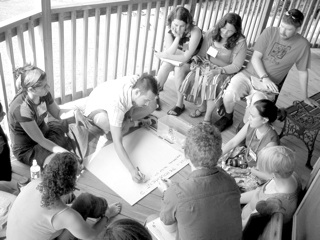 Antiwar organizers and veterans strategizing at a gathering convened by smartMeme at the Highlander Center in Tennesse, 2006.