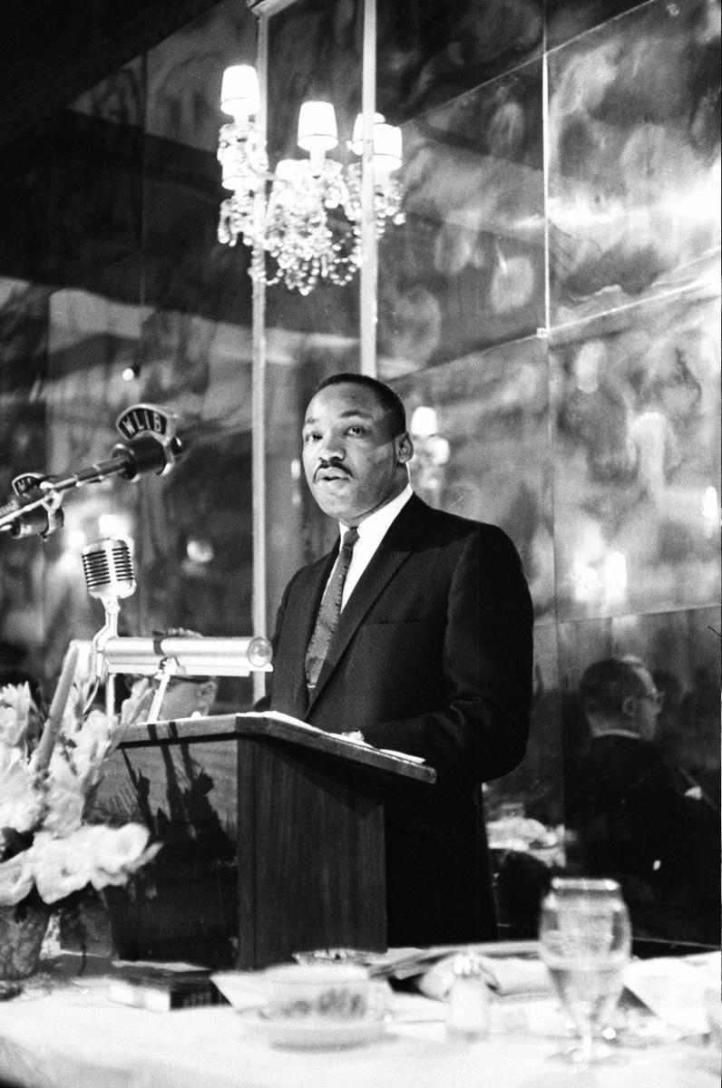 Martin Luther King Jr giving the award ceremony speech.