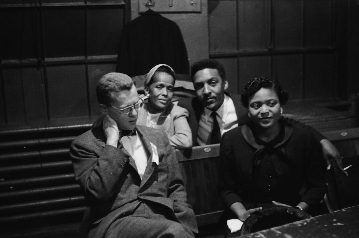 Future Pulitzer Prize-winning journalist Murray Kempton, Ella Baker, Bayard Rustin, Autherine Lucy.  This is one of the only known photographs of Baker and Rustin togehter, the key behind-the-scenes activists of the Student Nonviolent Coordinating Committee and the Southern Christian Leadership Conference, respectively.