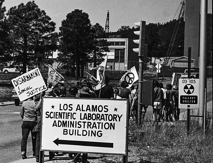 Continental Walkers head to a protest at Los Alamos National Laboratory by Ed Hedemann (5-12-1976)