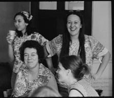 Joanne Sheehan in back right at a June 1976 meeting planning the Continental Walk for Disarmament and Social Justice. Gail Pressburg (L) and Vickie Leonard (R) are sitting in front of her.