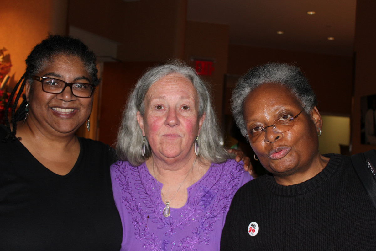 Linda with Joanne Sheehan and Mandy Carter at WRL's 90th Anniversary (photo by Jendog Lonewolf)