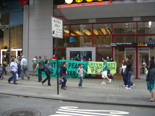 Green Party at subway entrance