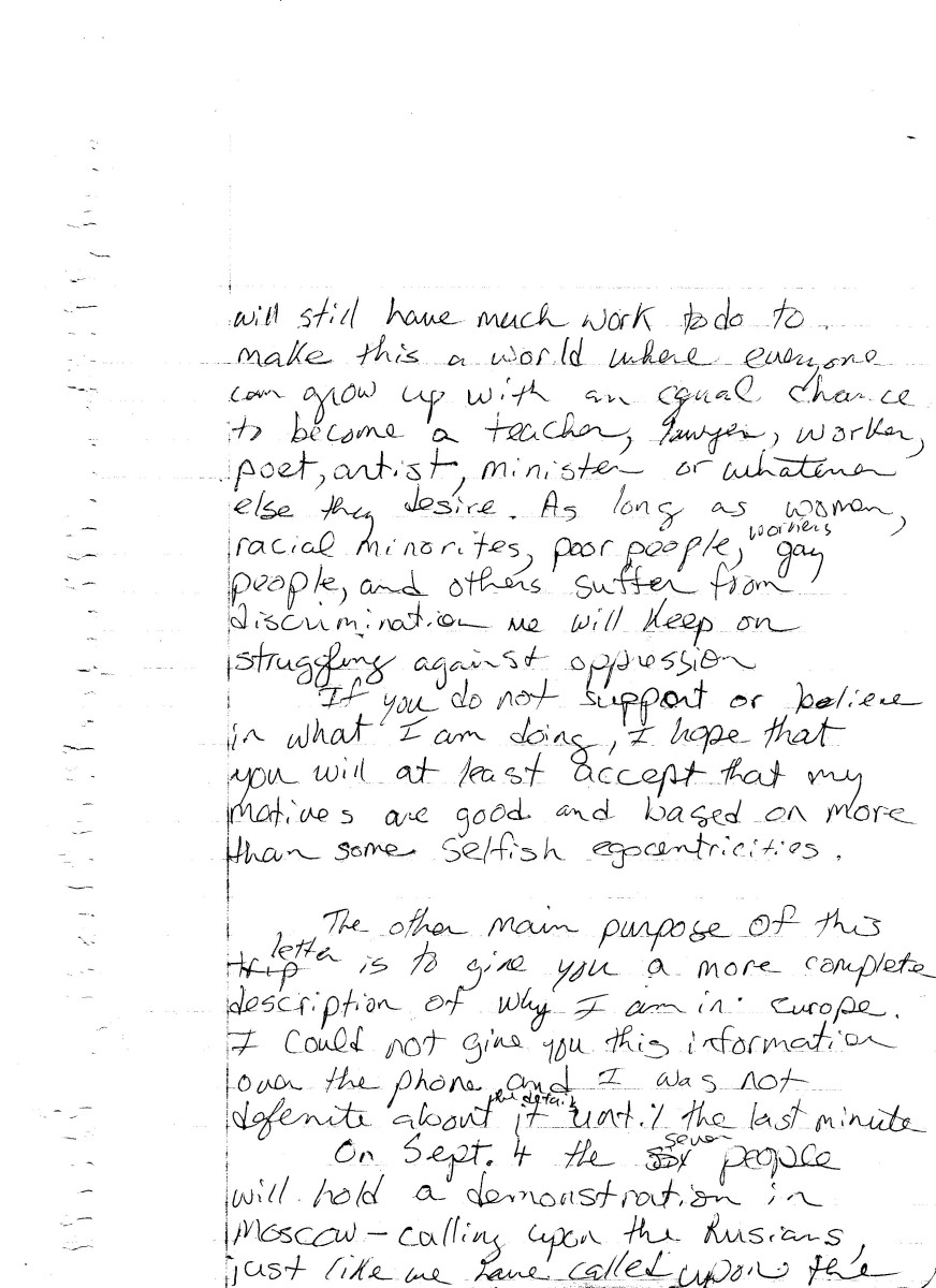 Letter from Steve Sumerford to his mother, p. 2 of 5