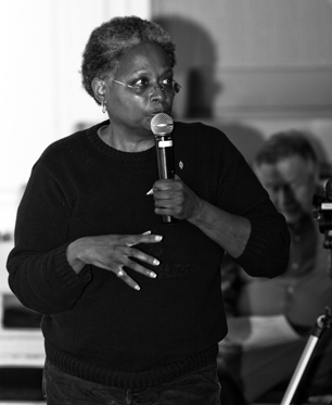 Mandy Carter speaks at the 2012 Dellinger Lecture in commemoration of Bayard Rustin. The lecture was also the New York launch party for We Have Not Been Moved, recently published by WRL and PM Press. Photo courtesy of Ed Hedemann
