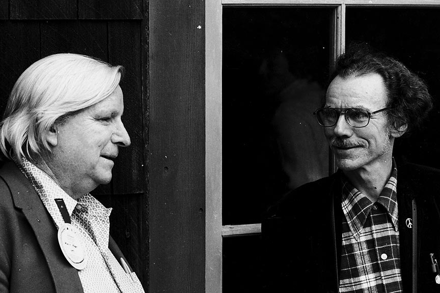 Morris Kight and Gara, Asilomar, CA, Aug. 1973. Photo by David McReynolds.