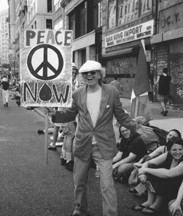 Steve Ben Israel holding Peace Now sign