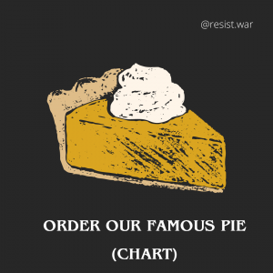 Image of pumpkin pie with whipped cream. Text says: Order our famous pie chart