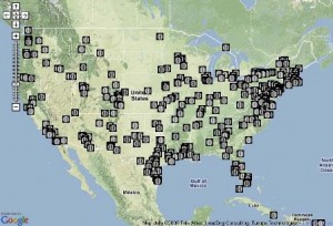More than 360 jails, prisons, and detention centers were in use by U.S. Immigration and Customs Enforcement between 2007 and 2009. Map courtesy of the Global Detention Project. Another interactive detention map is available at Detention Watch Network.