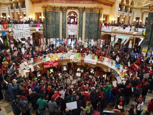 Rally at Wisconsin State Capital Building. Photo by Steve Schar