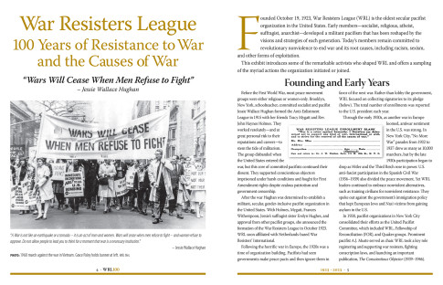 War Resisters League: 100 Years of Resistance to War and the Causes of War, pp 4-5