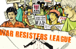 War Resisters League Banner, graphic by Cristy Roads