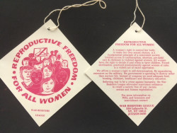 WRL tag reads, "Reproductive Freedom for All Women"
