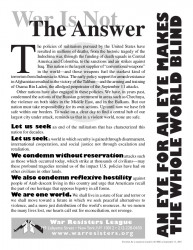 Flyer release by WRL September 2001 that says "War Is Not The Answer: An Eye for An Eye Makes the Whole World Blind"