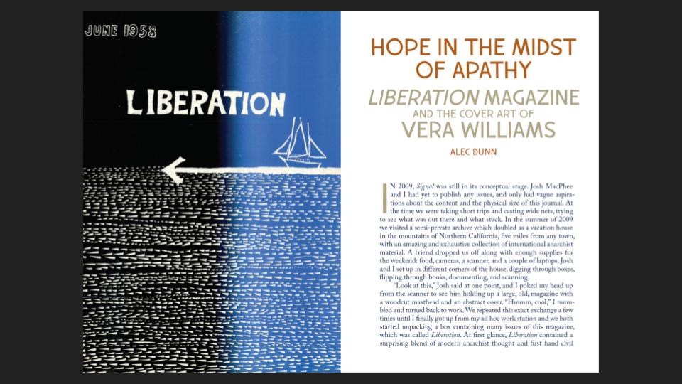 "Hope In the Midst of Aparthy: Liberation Magazine and the Cover Art of Vera Williams", by Alec Dunn, Signal:08