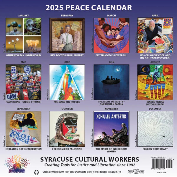 Syracuse Cultural Workers 2025 Peace Calendar - back cover