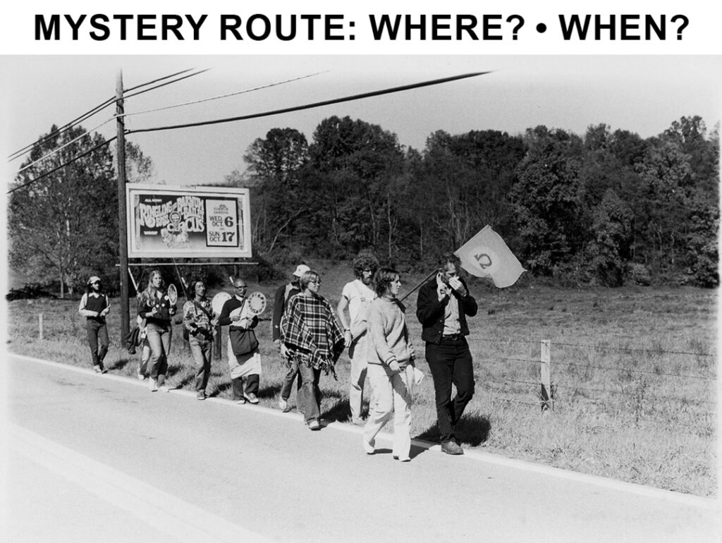 MYSTERY ROUTE: WHERE? WHEN? Daniel Ellsberg leads walkers. Photo: By whom?